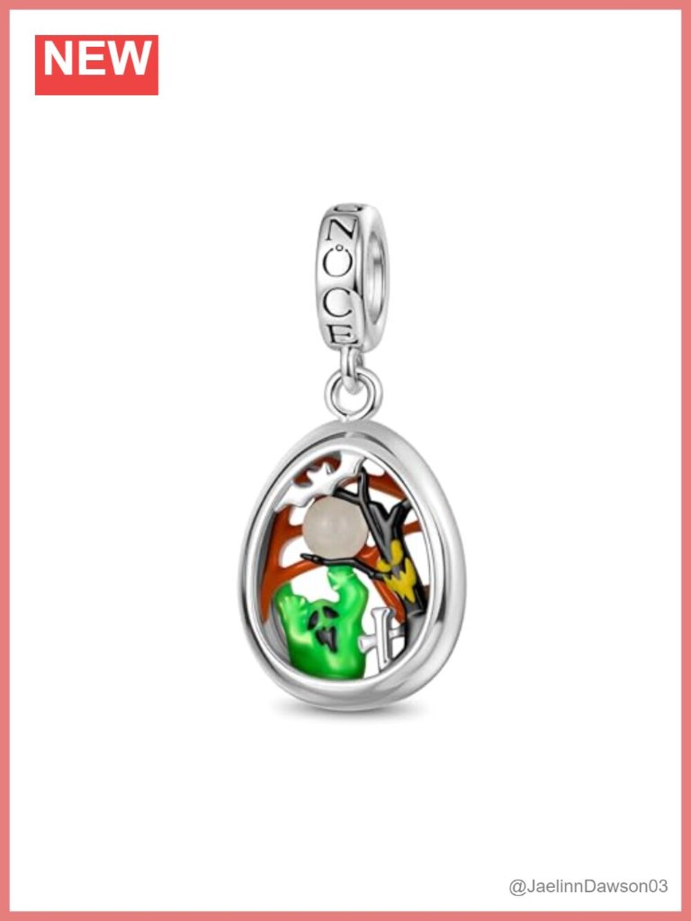 S925 Sterling Silver Halloween Glow in the Dark Egg Charm Dangle Pendant